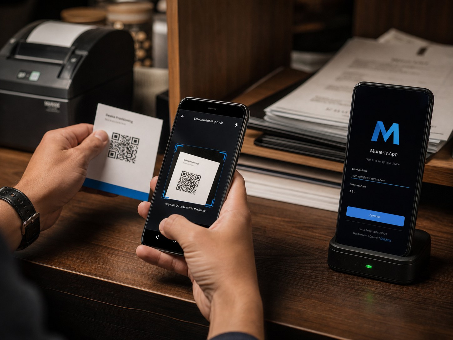 QR code provisioning for restaurant service devices